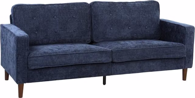 HOMCOM 3 Seater Velvet Upholstered Sofa in Blue with Wood Legs