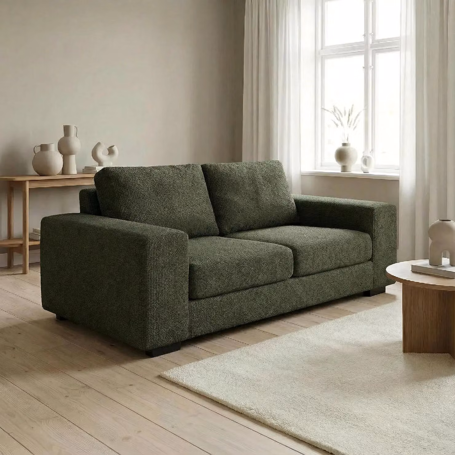 Abakus Direct Boston 3 Seater Upholstered Sofa in Dark Green with Solid Wood Frame – 2