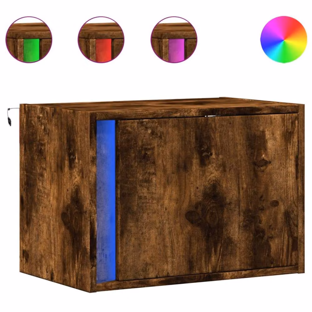Berkfield Home Set of 2 Wall-mounted Bedside Cabinets with Integrated LED Lights in Smoked Oak Brown – 3