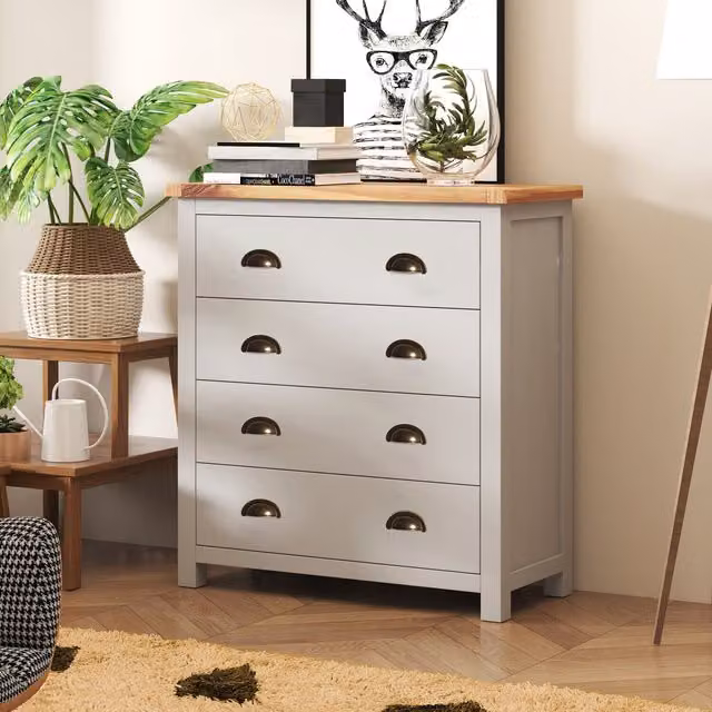 Cabinet Bits Argenta 4 Drawer Chest of Drawers in Light Grey with Gold Handles