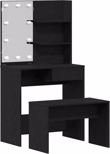 Berkfield Home Hollywood LED Dressing Table Set in Black Oak Matt Finish