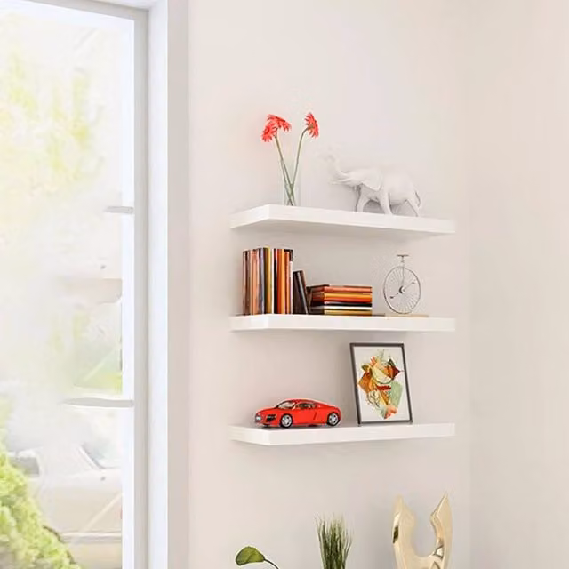 SPETLEK Pack of 3 White Floating Wooden Wall Shelves, Width: 80 cm