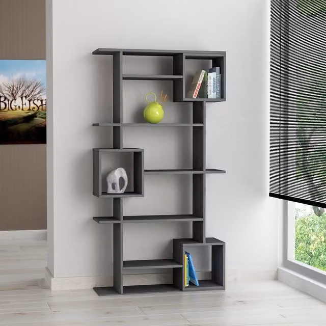 Decortie Soto Modern Freestanding Bookcase Display Unit in Anthracite Grey and Black