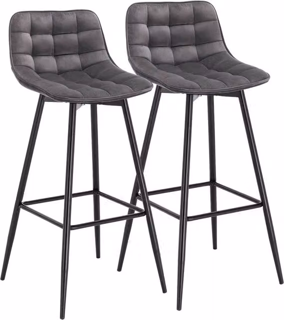 Nordara Set of 2 Modern Velvet and Metal Bar Stools in Dark Grey – 1