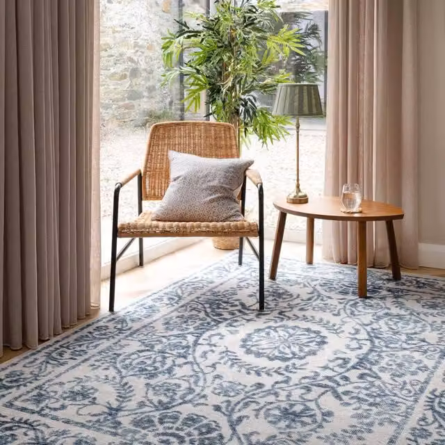 Kukoon Blue and Beige Floral Flatwoven Modern Area Rug for Living Rooms and Hallways, W: 200 cm, D: 290 cm