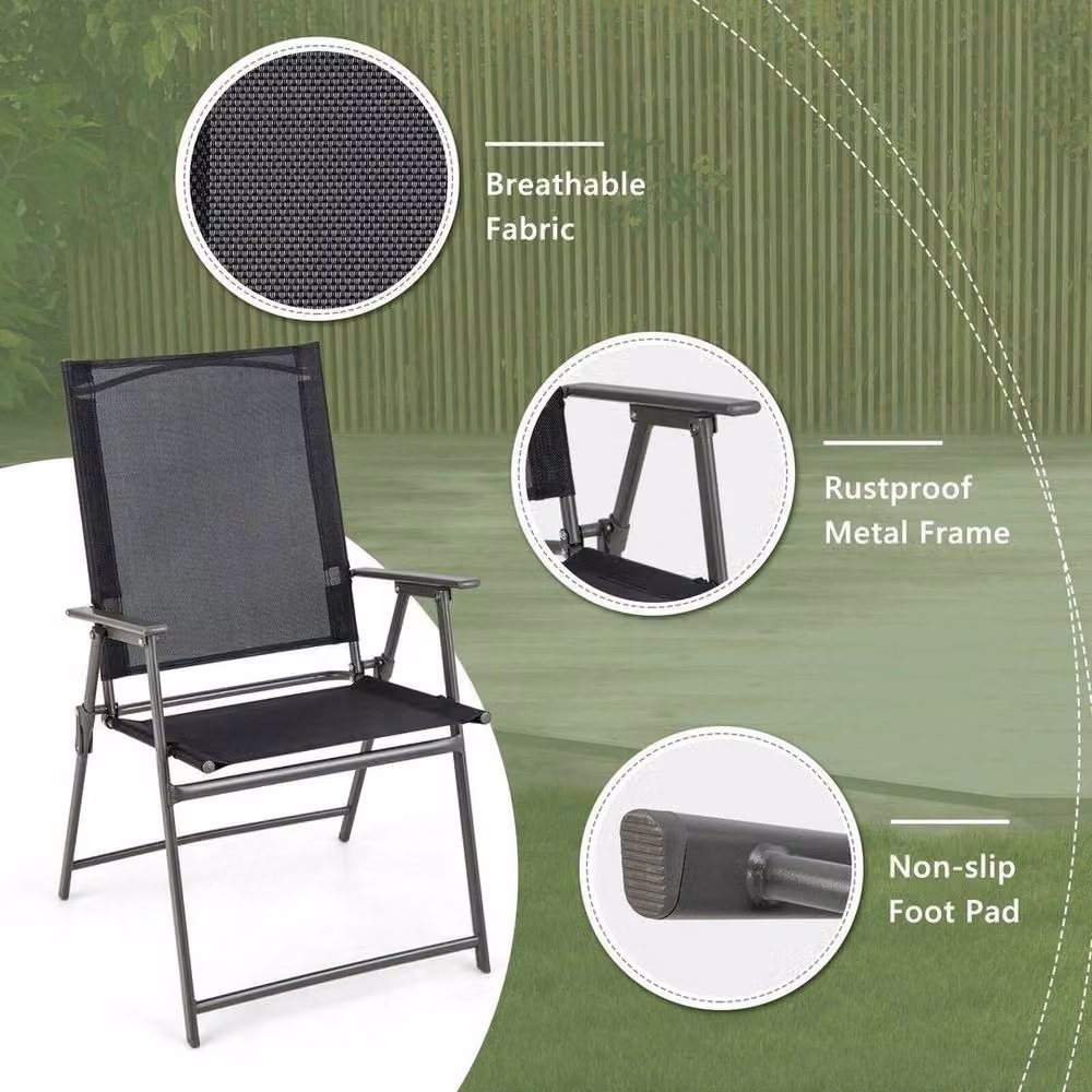 KORVIXA 2-Piece Set of Black Folding Patio Dining Chairs with Armrests and Textilene Fabric – 4
