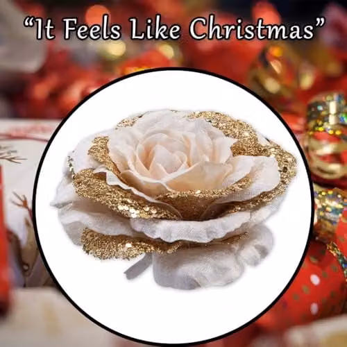 VFM e-Store Rose Head with Clip Decoration, Gold and Multicolour Floral Christmas Ornament, H 15 cm x W 8 cm – 6