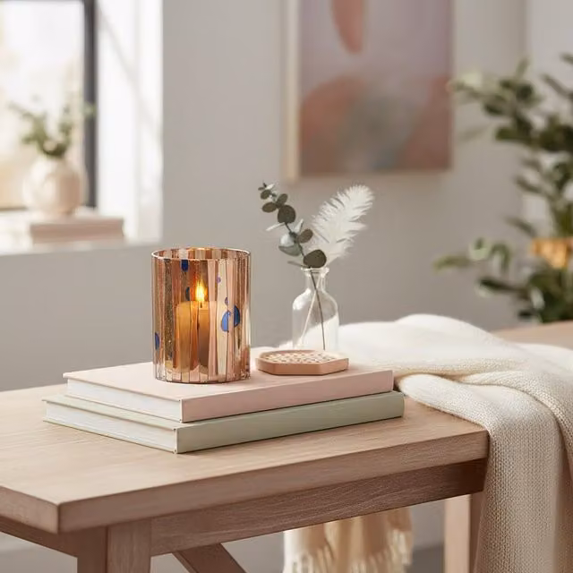 Orsina Pink Abstract Glass Tabletop Candle Holder for Taper or Tealight Candles