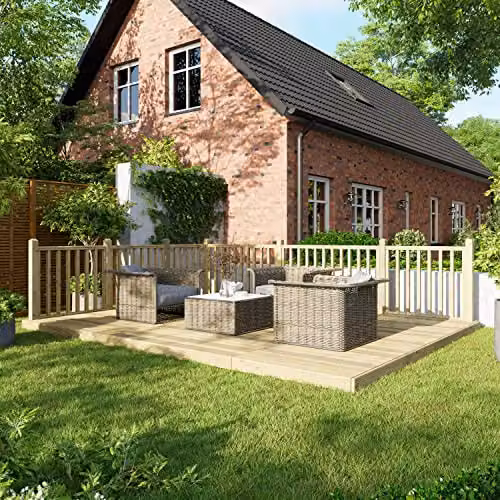 Powersheds Premium Wooden Decking Kit with Hand Rails in Brown and Beige