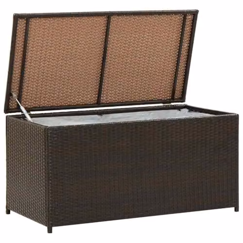 vidaXL Brown Poly Rattan Garden Storage Box W/D/H: 100 x 50 x 50 cm