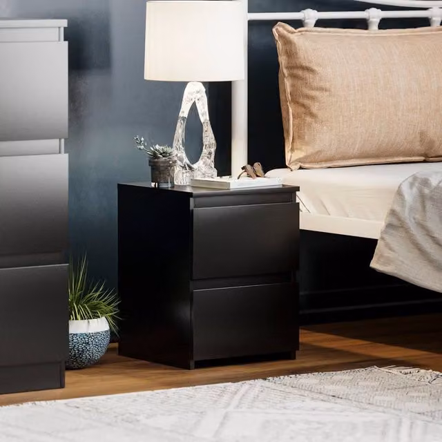 HD Designs Denver 2 Drawer Bedside Chest in Black, W/D/H: 4.0 x 2.95 x 2.95 dm