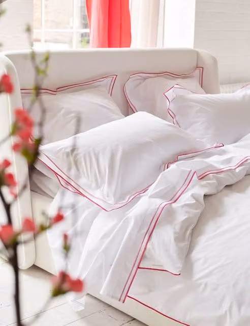 Designers Guild Pure Cotton 400 Thread Count Flat Sheet Pink and White, W: 180 cm, L: 200 cm