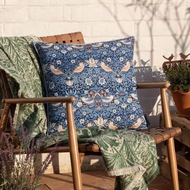 Morris & Co. Blue Floral Stain Repellent Outdoor Cushion, W/D/H: 50 x 50 x 50 cm