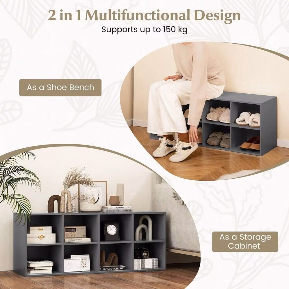 Kelvenix 2-in-1 Grey Shoe Bench and 8-Grid Shoe Organiser – 5