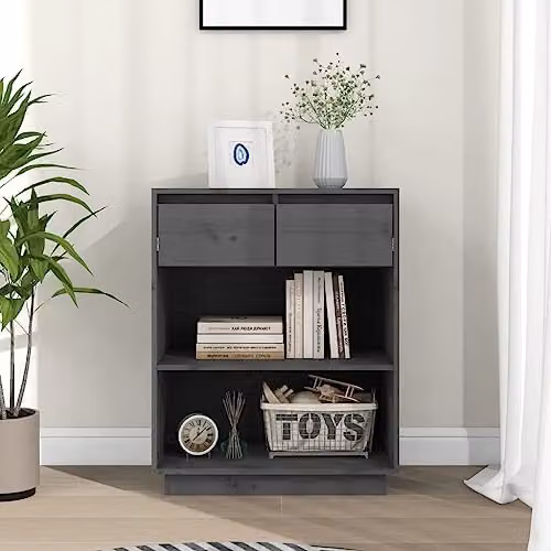 vidaXL Modern Grey Console Cabinet in Solid Pine Wood, W/D/H: 60 x 34 x 75 cm – 2