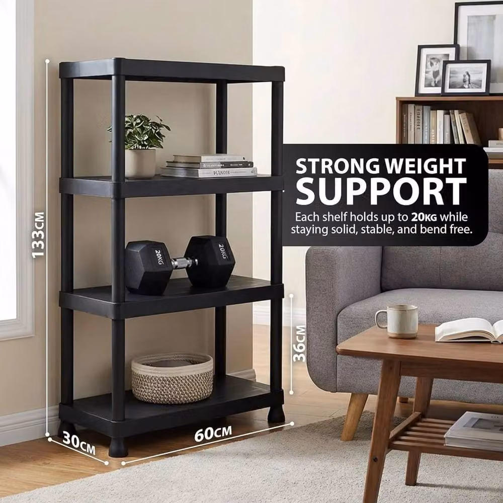 PAWNORA 4-Tier Plastic Freestanding Storage Shelving Rack in Black – 2