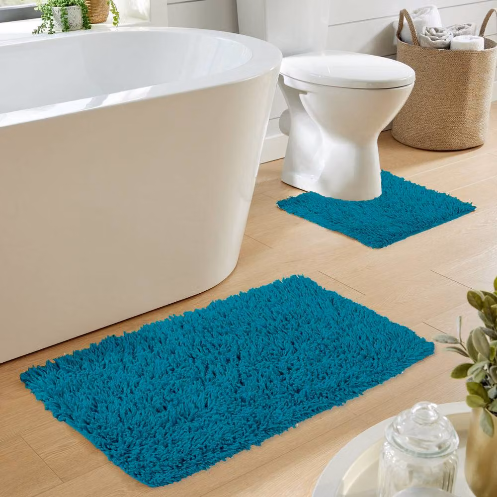New Edge Blinds Modern Plain Bath Mat and WC Pedestal Mat Set in Petrol Teal – 2
