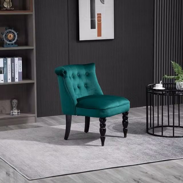 HOMCOM Mid-Century Velvet Tub Accent Chair in Green with Wood Legs