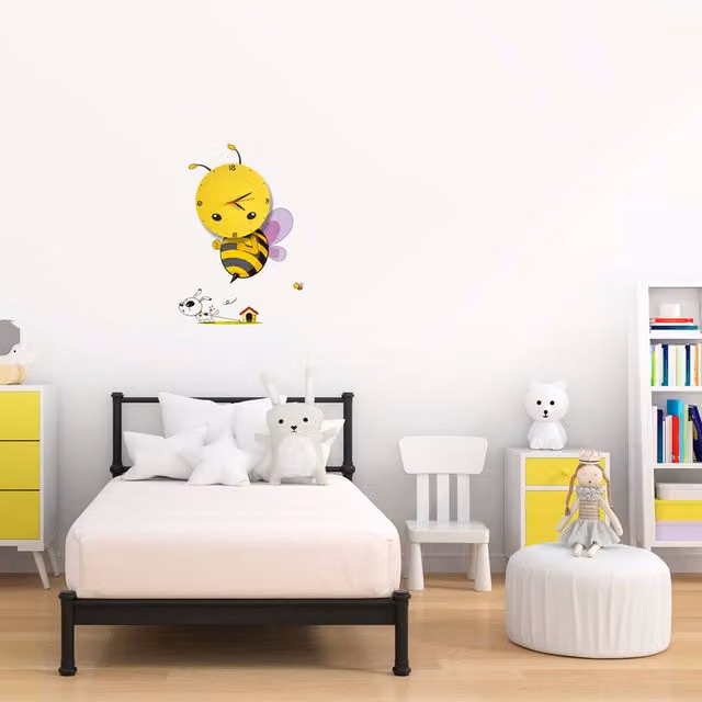Milagro Bee LED Clock Night Light and Childrens Lamp in Yellow