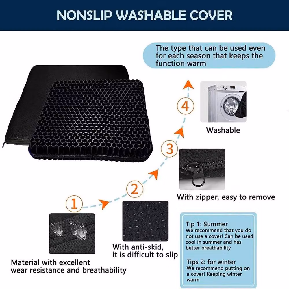 EONLION Ergonomic Breathable Gel Seat Cushion, Black, W: 120 cm, D: 90 cm – 5