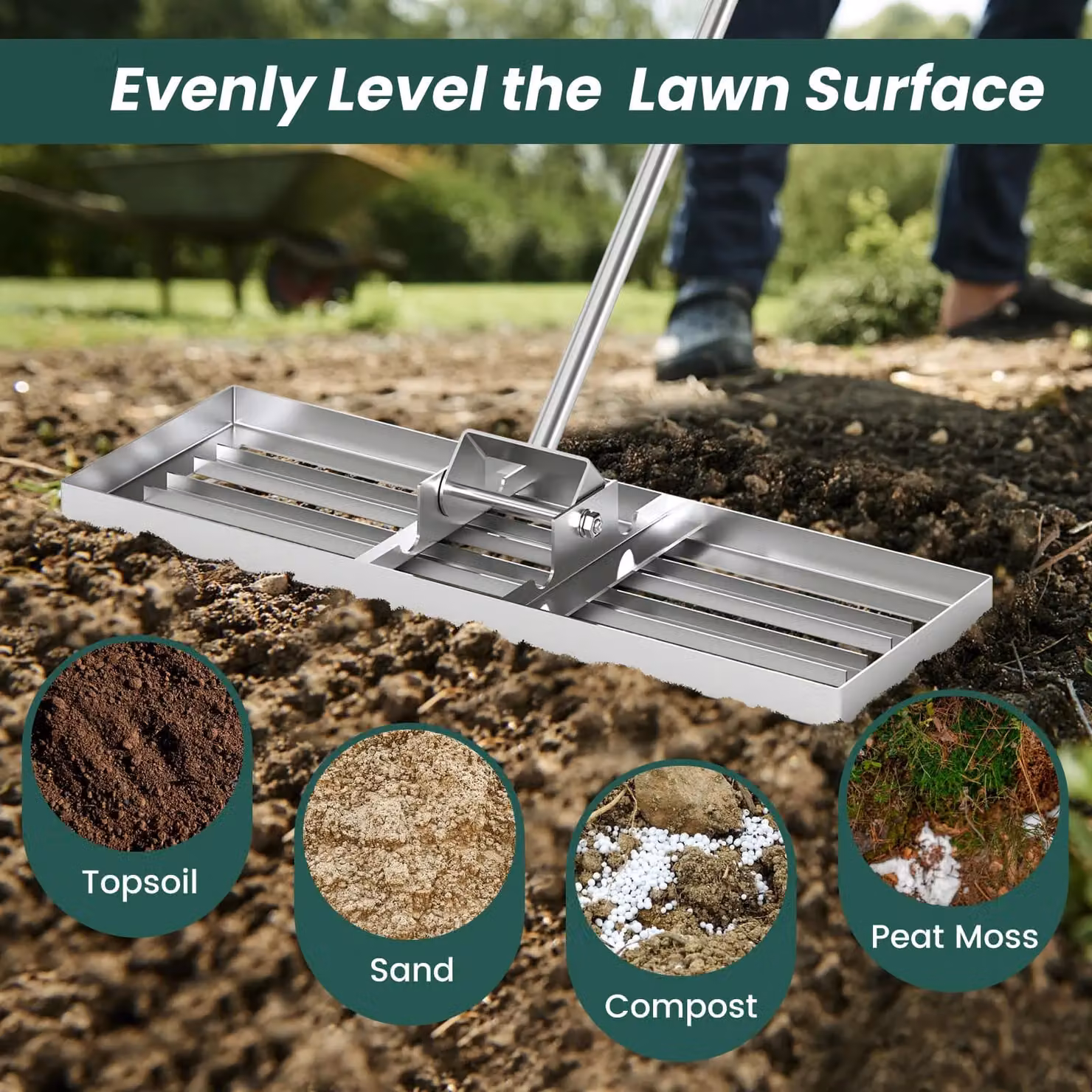 Gymax Heavy Duty Lawn Leveling Rake in Silver, W: 75 cm – 4
