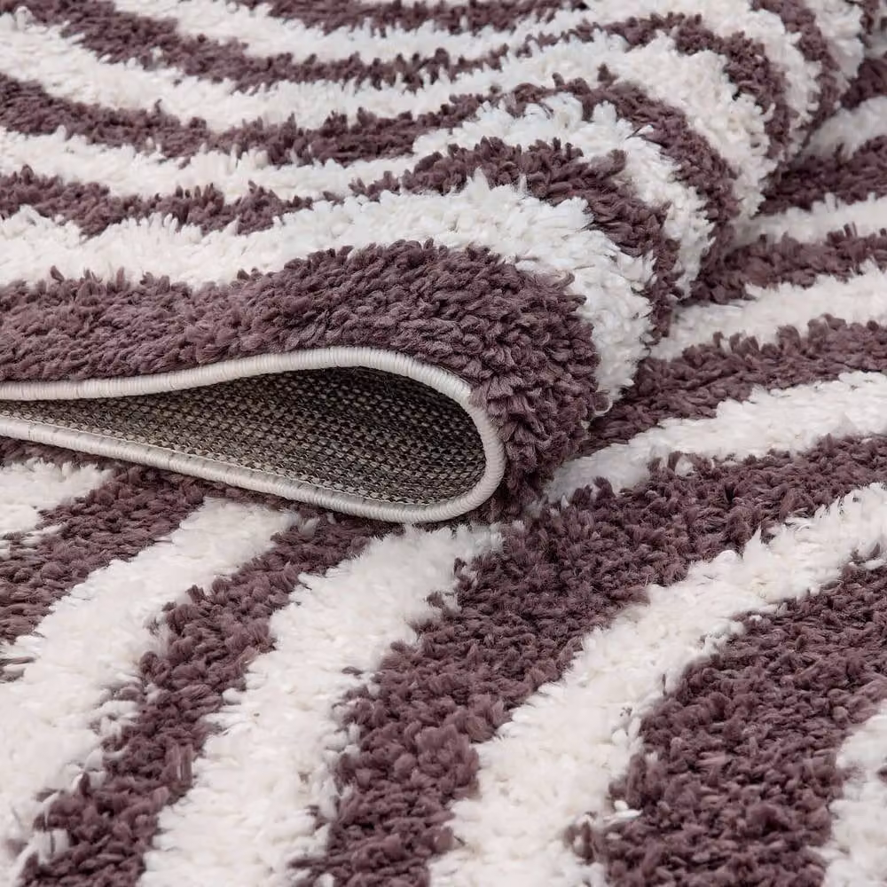 THE RUGS Moodi Rainbow Design Shaggy Soft High Pile Round Living Room Rug in Purple and Multicolour, Diameter: 120 cm – 4