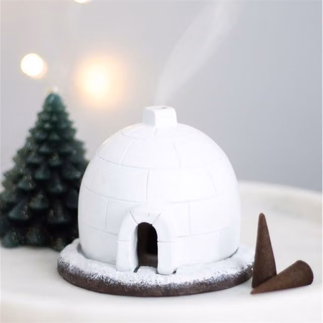 KDMK Arctic Igloo Ceramic Incense Cone Burner, White