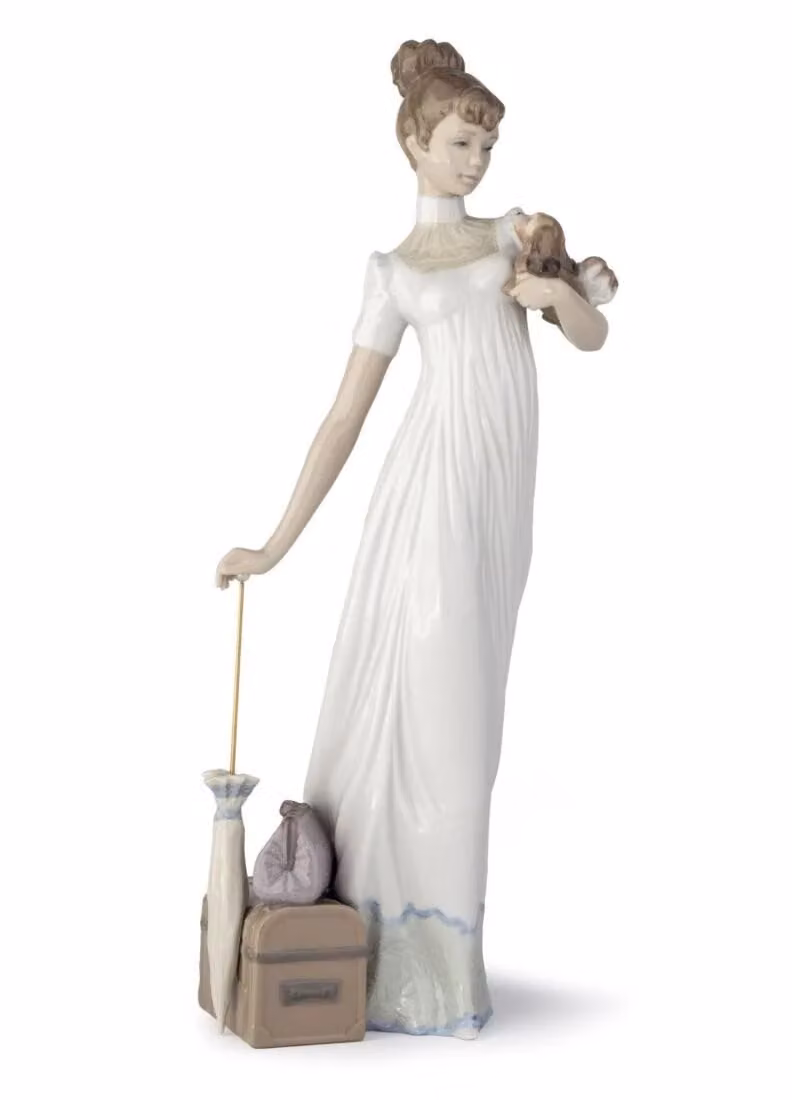 Lladró Traveling Companions Woman Porcelain Figurine in White