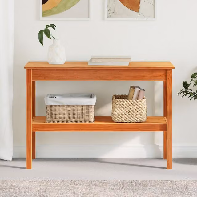 Berkfield Home Solid Pine Wood Console Table in Wax Brown, W/D/H: 110 x 40 x 75 cm