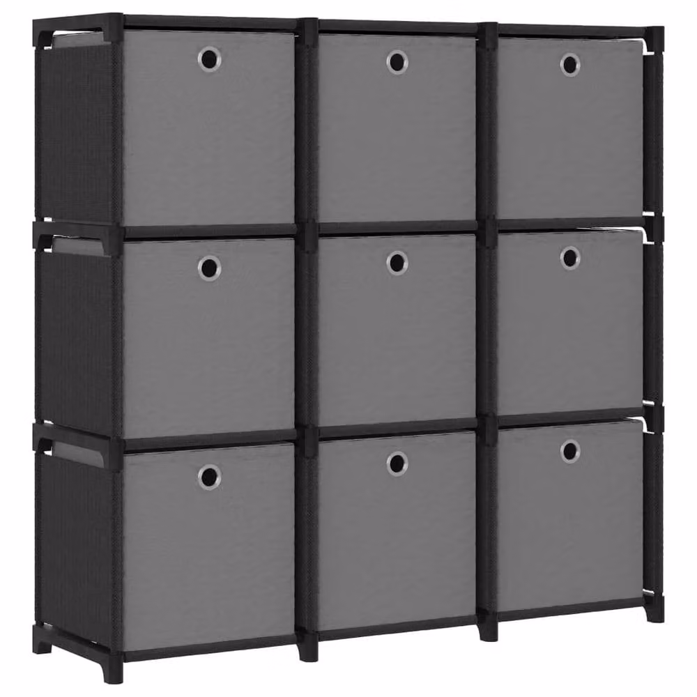 Berkfield Home Modern 9-Cube Display Shelf with Boxes, Black and Grey, W/D/H: 103 x 30 x 107.5 cm – 1