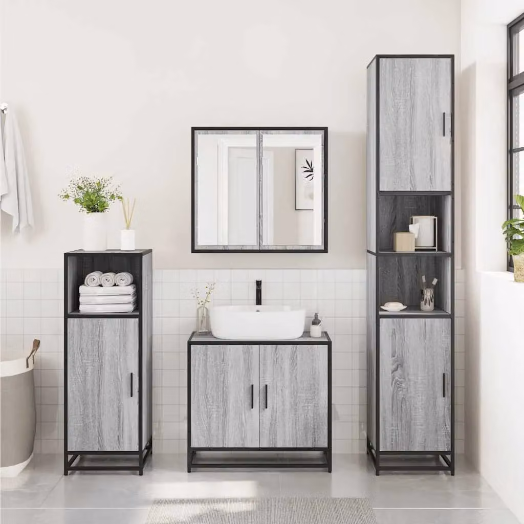 Berkfield Home Grey Sonoma Bathroom Sink Cabinet W: 65 cm, D: 33 cm, H: 60 cm – 3