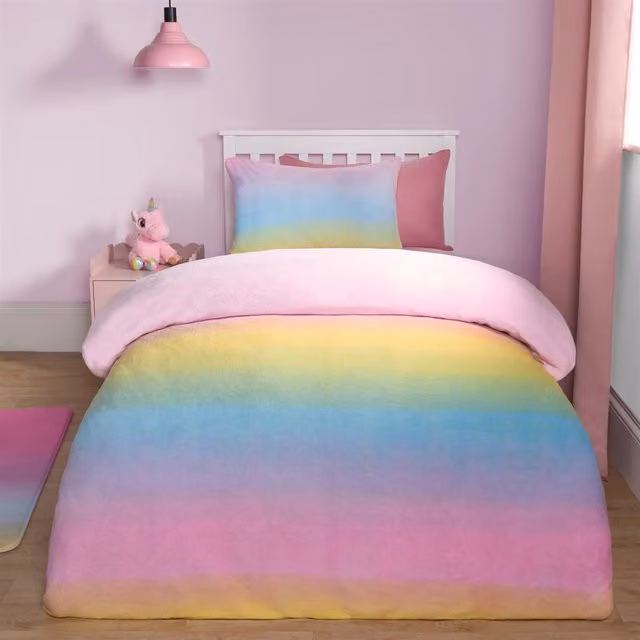 OHS Rainbow Ombre Fleece Duvet Cover Set for Children, Multicolour, 140 x 200 cm