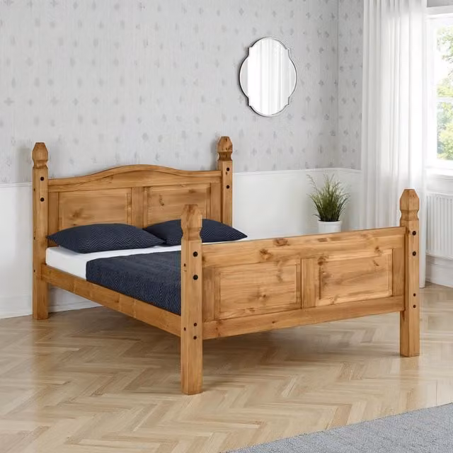 Seconique Corona High Foot End King Size Bed Frame in Brown Waxed Solid Pine, W/D/H: 180 x 200 cm