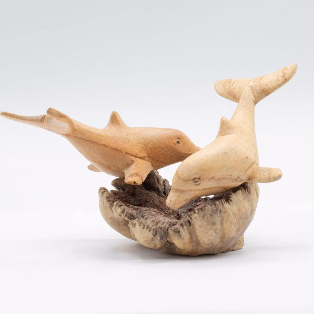 Serenityy Handmade Dolphin Ornament in Brown Wood – 3