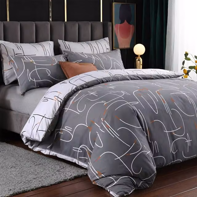 Pamposh Reversible Hypoallergenic Microfibre Duvet Cover and Pillowcase Set in Grey, White and Orange, W: 200 cm x L: 200 cm