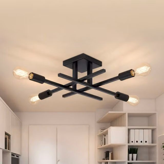 Emitto Modern Metal Semi Flush Mount Ceiling Light Fixture in Black
