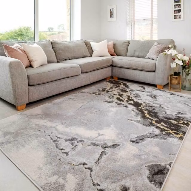 The Rug House Modern Textured Stone Look Marble Area Rug in Grey, W: 290 cm, D: 200 cm