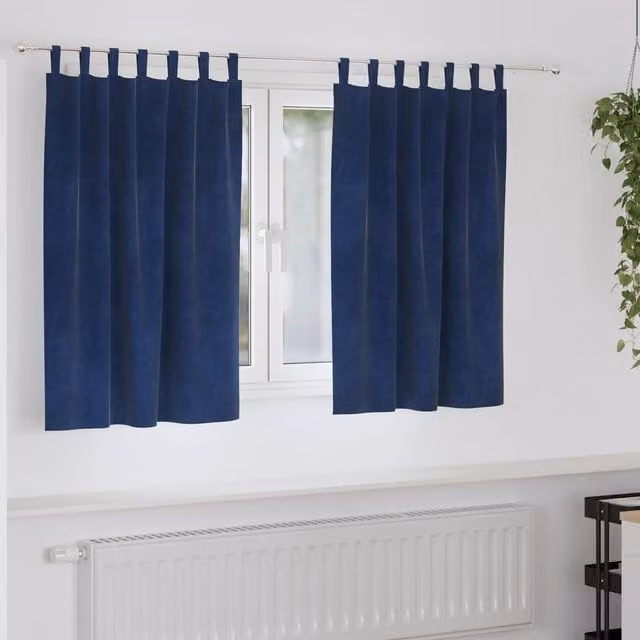 Berkfield Home Navy Blue Velvet Blackout Curtains with Hanging Loops, 2 Pack
