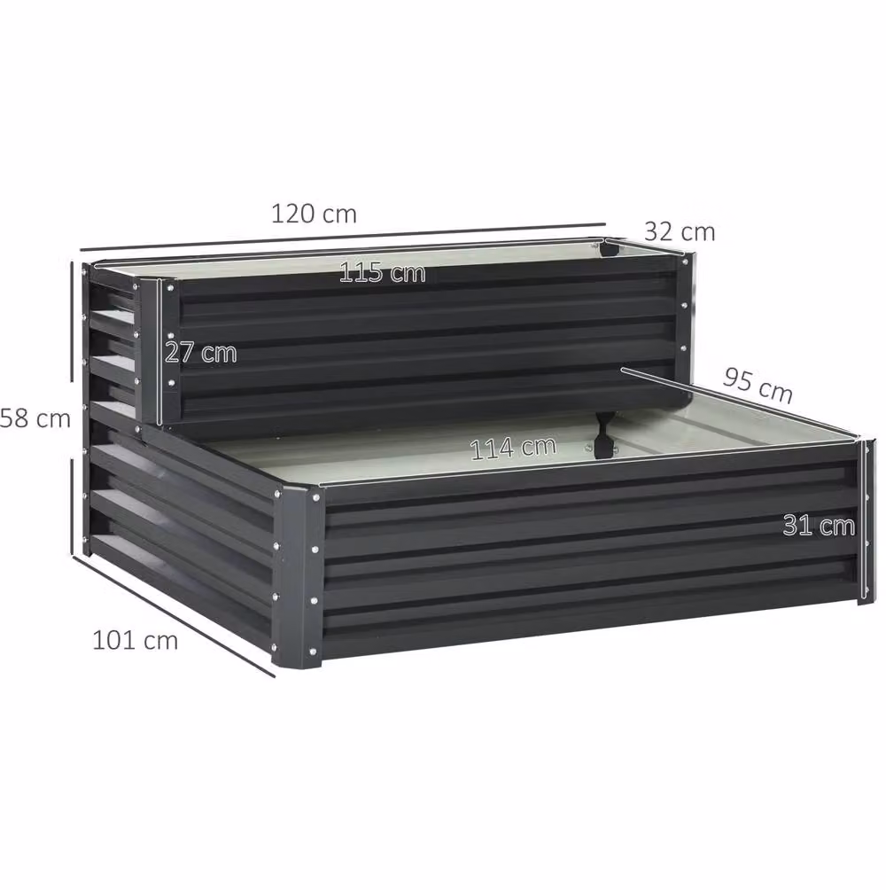 STILVORA 2 Tier Raised Garden Bed in Anthracite Grey, Galvanised Steel, W/D/H: 101 x 58 x 101 cm – 3