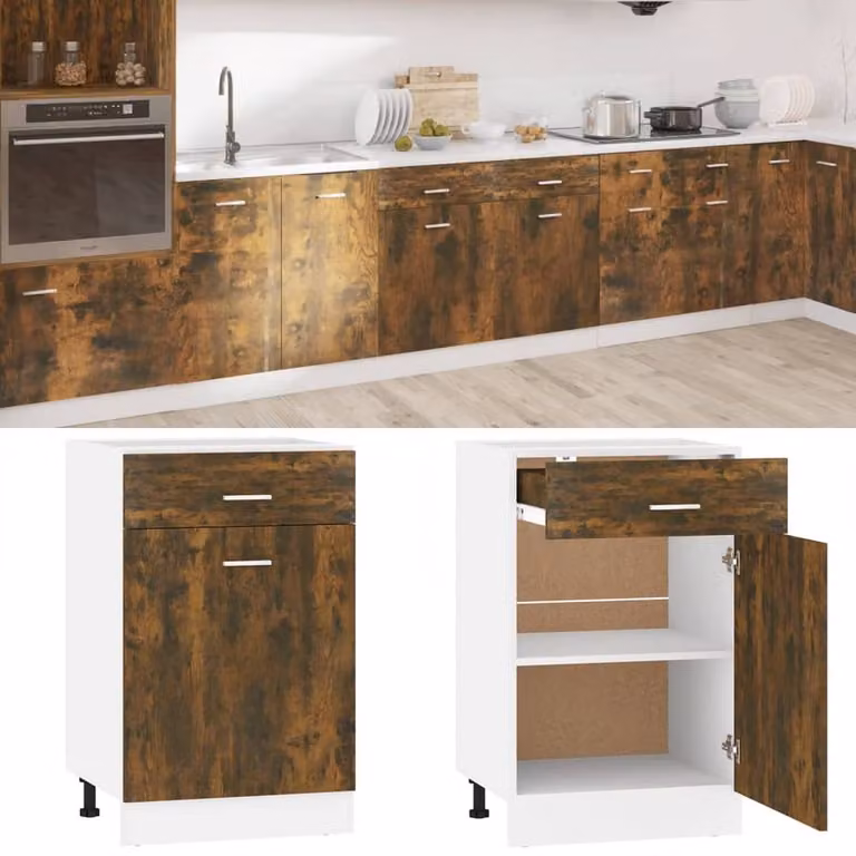 Berkfield Home Smoked Oak Drawer Bottom Cabinet in Brown, W/D/H: 50 x 46 x 81.5 cm