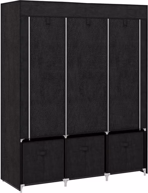 HOMCOM Portable Fabric Wardrobe in Black with Roll Shutter, Hanging Rod, Internal Shelves and Drawers, H 162.5 x W 125 x D 43 cm – 1