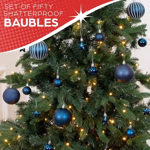The Christmas Workshop Set of 50 Shatterproof Textured Plastic Christmas Tree Baubles in Blue – 4