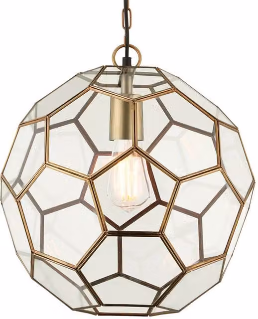 Loops Modern Sphere Hanging Ceiling Pendant Light in Antique Brass and Clear Glass – 1