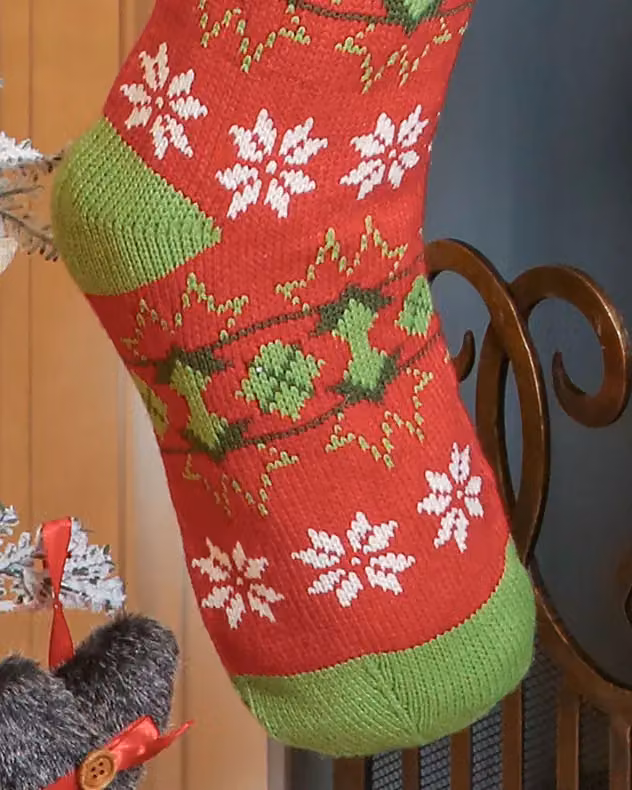 Dibor Set of 4 Red Fair Isle Knitted Christmas Stockings with Pompoms – 3