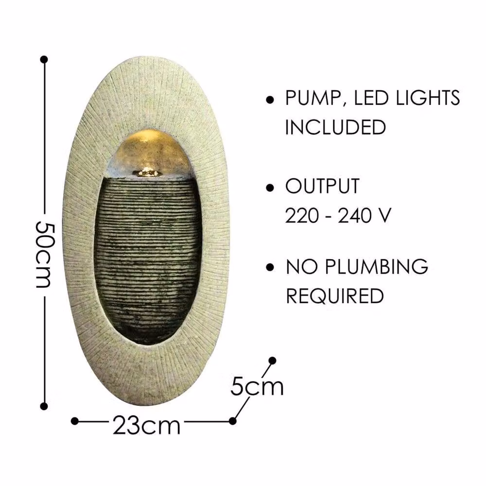 NESTLUNE Grey Oval LED Wall Fountain for Indoor and Outdoor Use W/D/H: 100 x 50 x 50 cm – 2