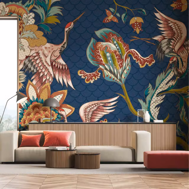 Origin Murals Cranes In Flight Wall Mural in Navy Blue