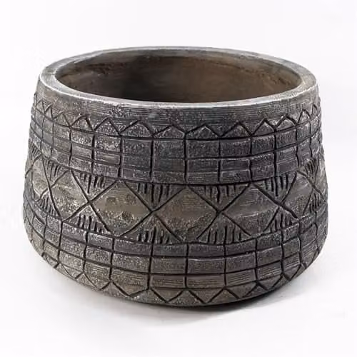 Leaf Gliese Embossed Large Round Planter in Green or Grey, H 37 cm, W 22 cm – 1