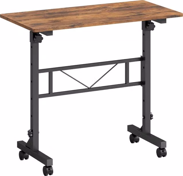 HOMCOM Adjustable Height Overbed Table with Wheels, Rustic Brown and Black – 1