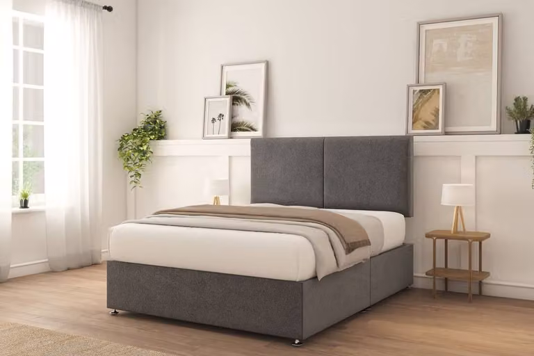 Sloomy Montana Plush Divan Bed Base with 2 Drawers and 26 inch Strutted Headboard, Dark Grey, W/D/H: 90 x 200 cm