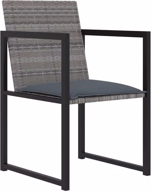 Berkfield Home 5 Piece Poly Rattan Outdoor Dining Set with Glass Top Table and Cushions in Grey